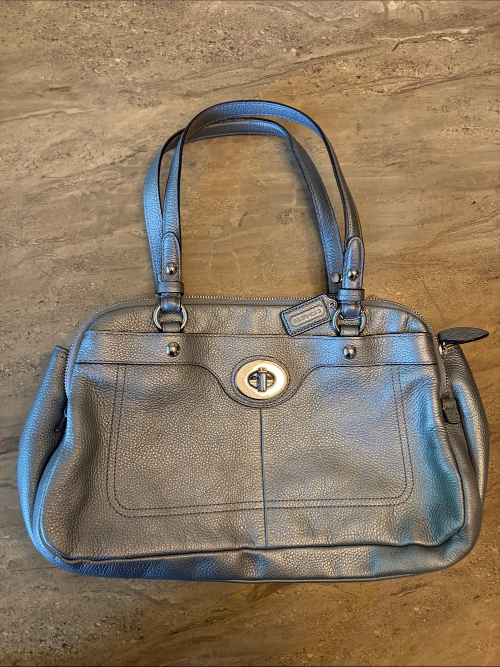 Coach Metallic Gray Pebbled Vintage Leather Purse